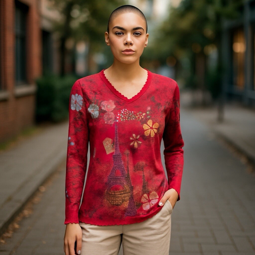 Y2K VTG Cactus Wild Paris Shirt Womens M 3/4 Sleeve Rhinestone